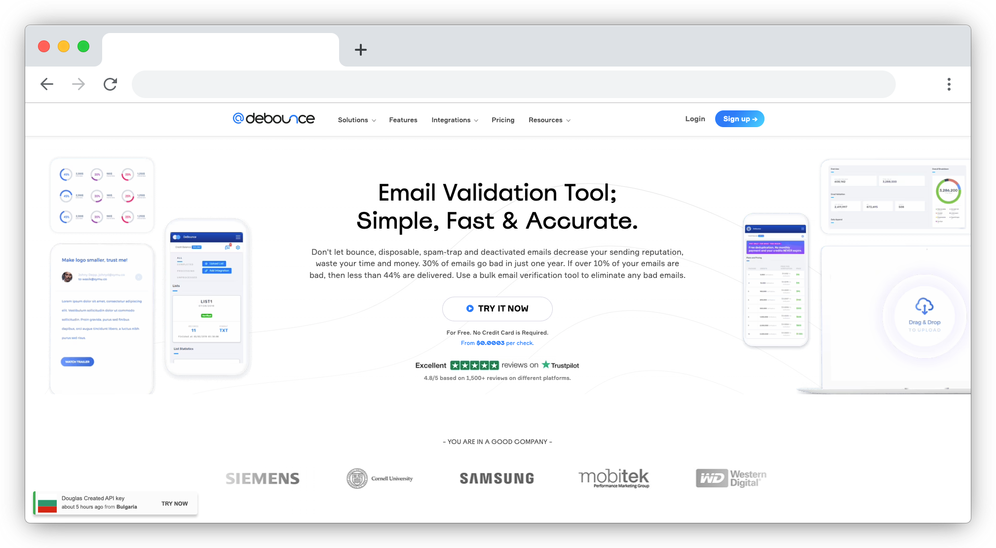 DeBounce homepage screenshot